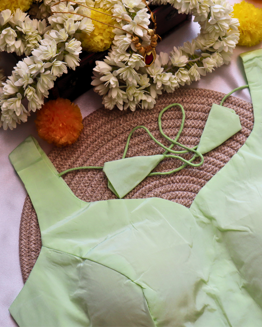 Roman Satin Blouse Sleeveless - Curved V  Neck - Pista Green Size 38