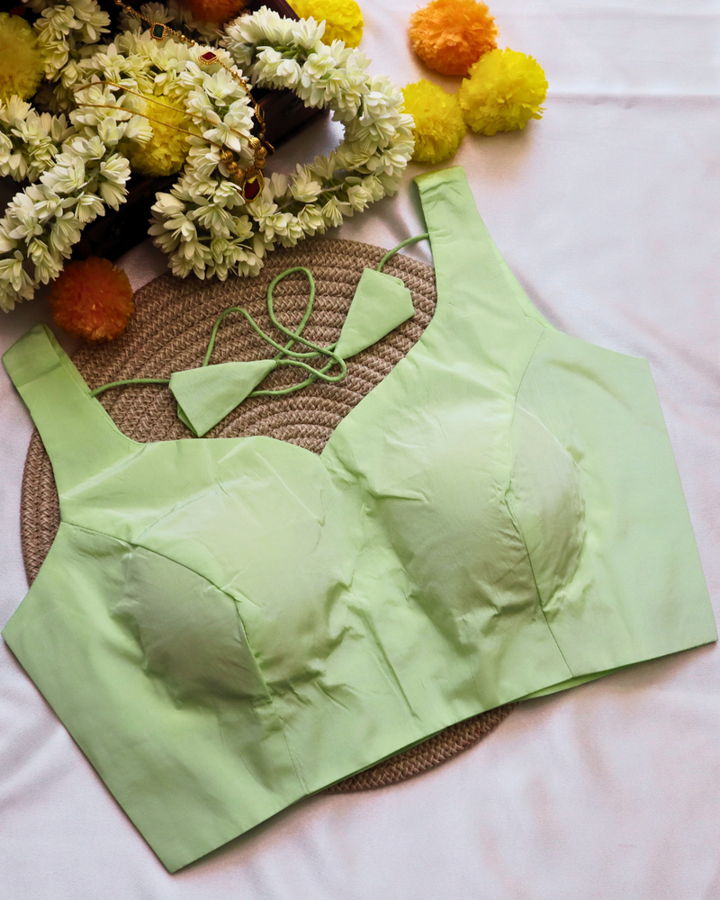 Roman Satin Blouse Sleeveless - Curved V  Neck - Pista Green Size 38