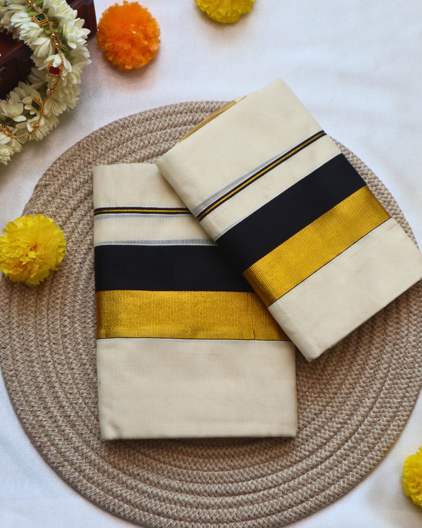 Set Mundu - Black and Gold Kara