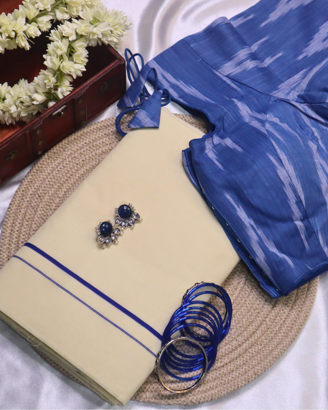Set Saree - Puliyarakara Blue