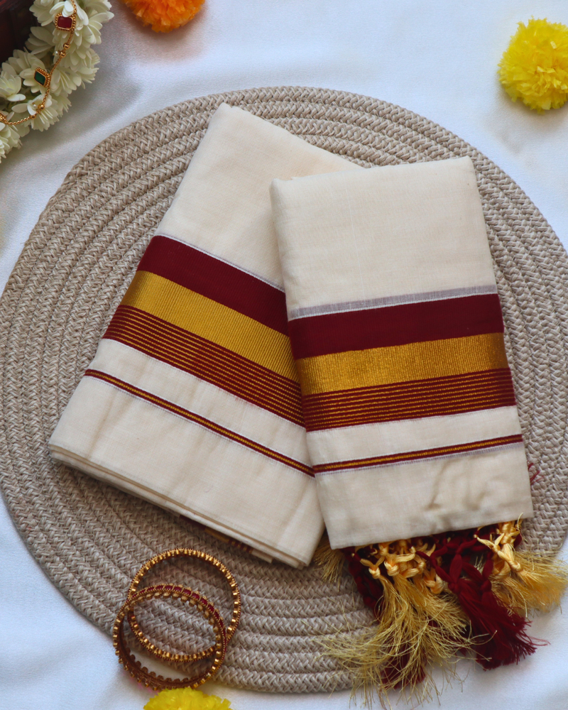Set Mundu - Thick Maroon Gold Kara