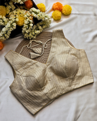 Off White Brocade -  V Neck Blouse Sleeveless (Sleeve Option Available) Size 36