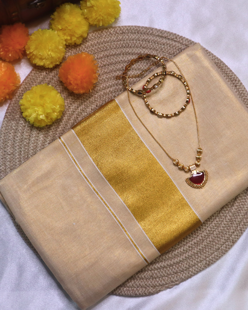 Set Saree  - Gold Zari Border Tissue Saree