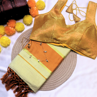 Set Saree - Thick Orange and Gold Border