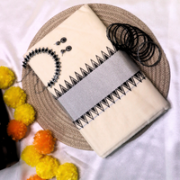 Set Saree -  Silver with Black Temple Border