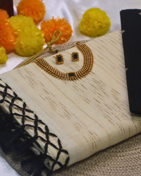 Set Saree - Gold lines with Black Tussels with Blouse Piece