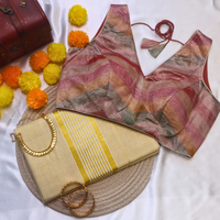 Set Saree - Gold Zari Stripes - Tissue Sari