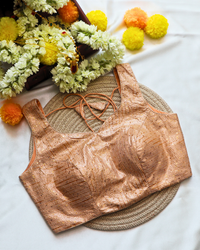 Light Peach Brocade - V Neck Blouse Sleeveless (Sleeve Option Available) Size 34