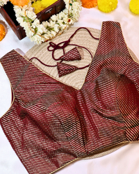 Dark Maroon Brocade - V Neck Blouse Sleeveless (Sleeve Option Available) Size 36