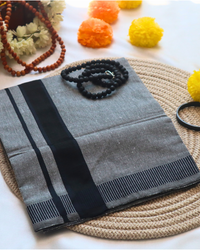 Men's Single Mundu - Grey with Black Border