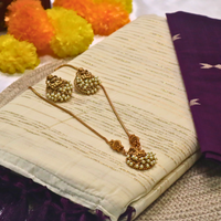 Set Saree - Gold lines with Vine Tussels with Blouse Piece