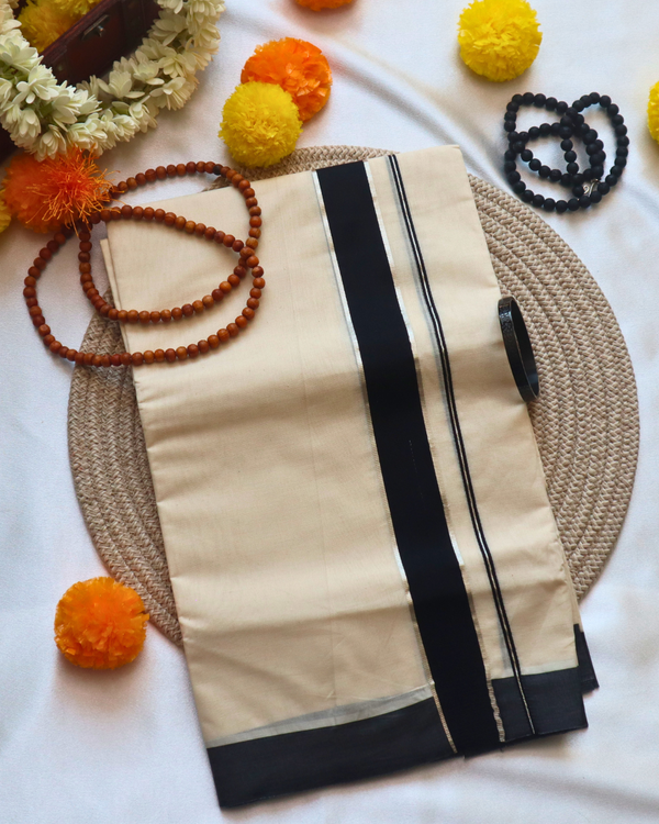 Men's Double Mundu - Black and Silver Border